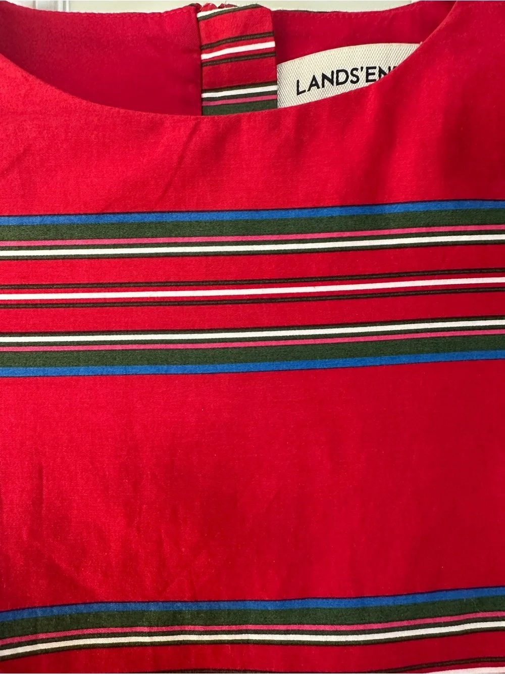 Lands’ End Girls Red Cotton Dress with Stripes, size 12